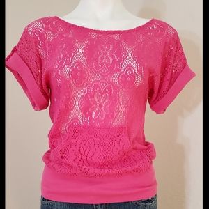 Fuschia lace mesh top
